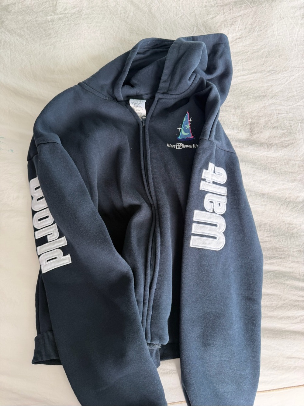 Disney Navy Kids Full-Zip Hoodie with White Sleeve Lettering